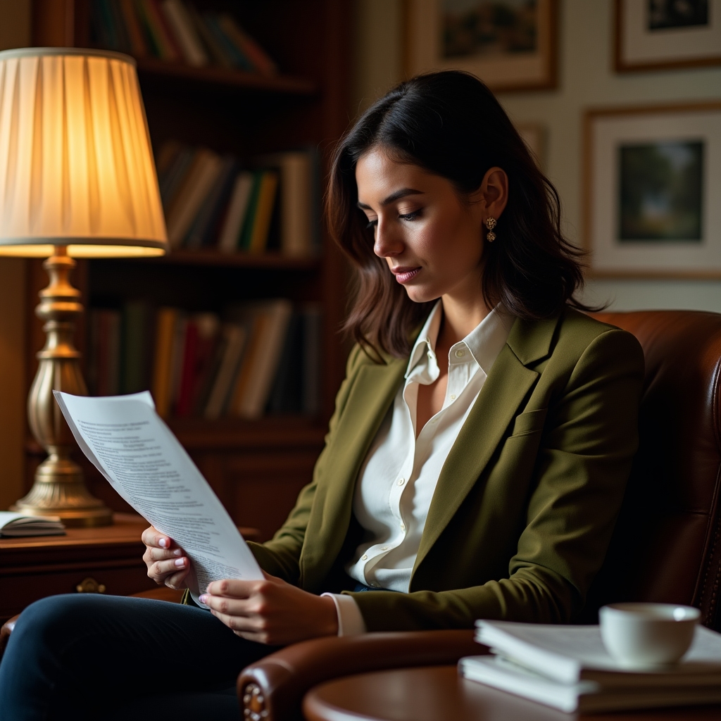 Vispante arts industry specialist in a professional setting reviewing educational content documents